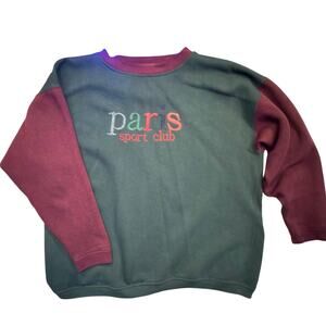 Vintage Paris Sports Club Spellout Crewneck Sweatshirt Mens 90s Color Block L